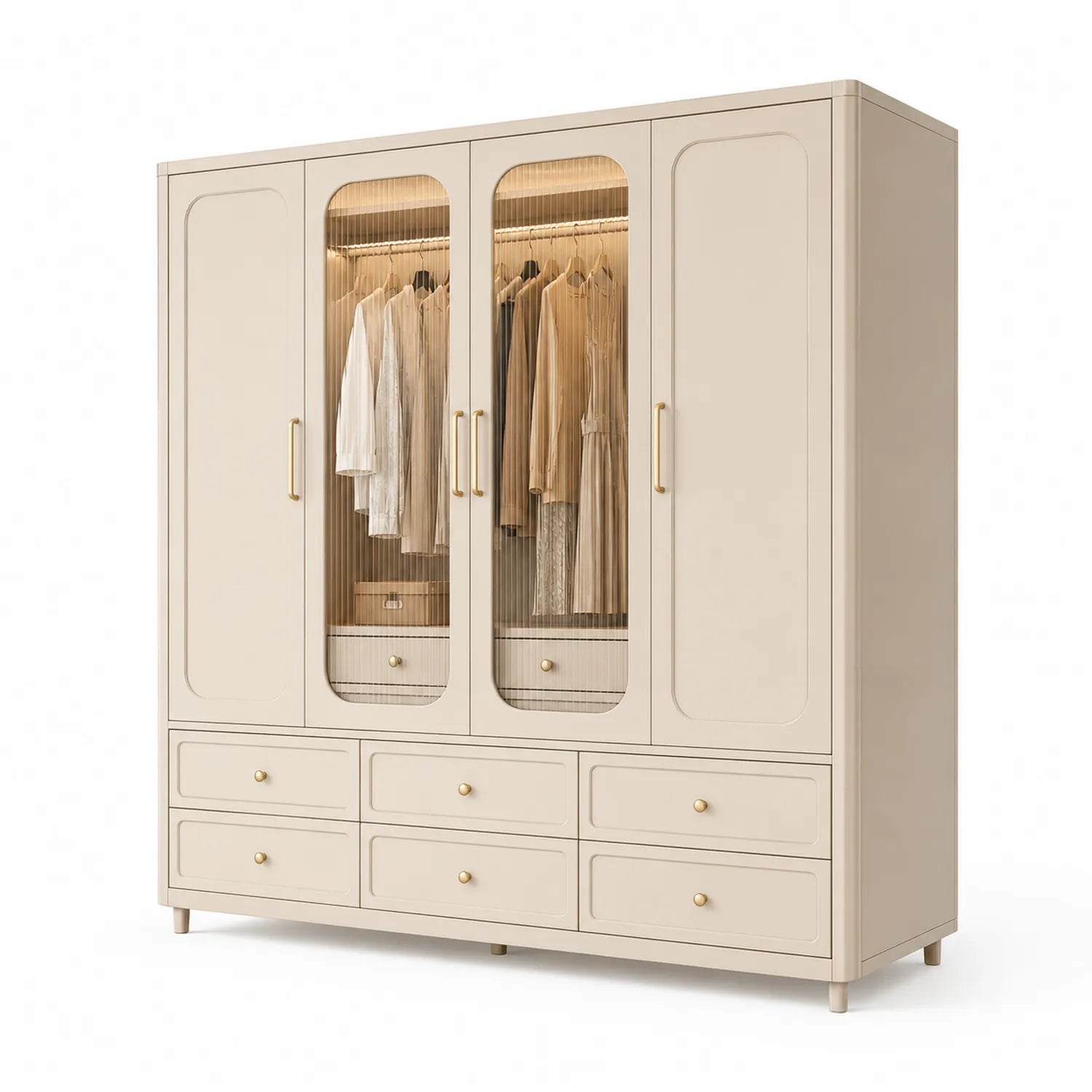 Armoire en bois avec portes vitrées et tiroirs Beige