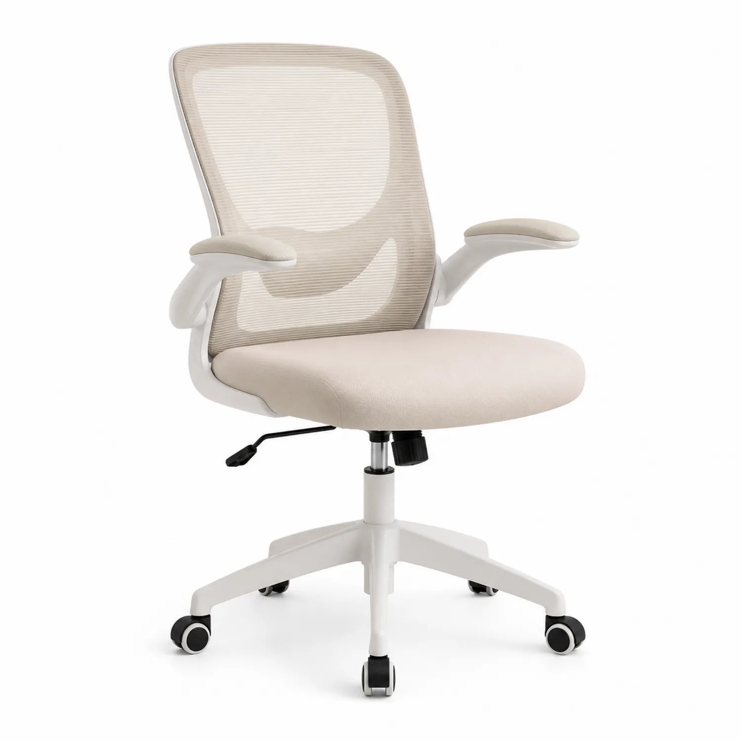 Chaise de bureau en tissu et maille blanc crème avec accoudoirs pliables