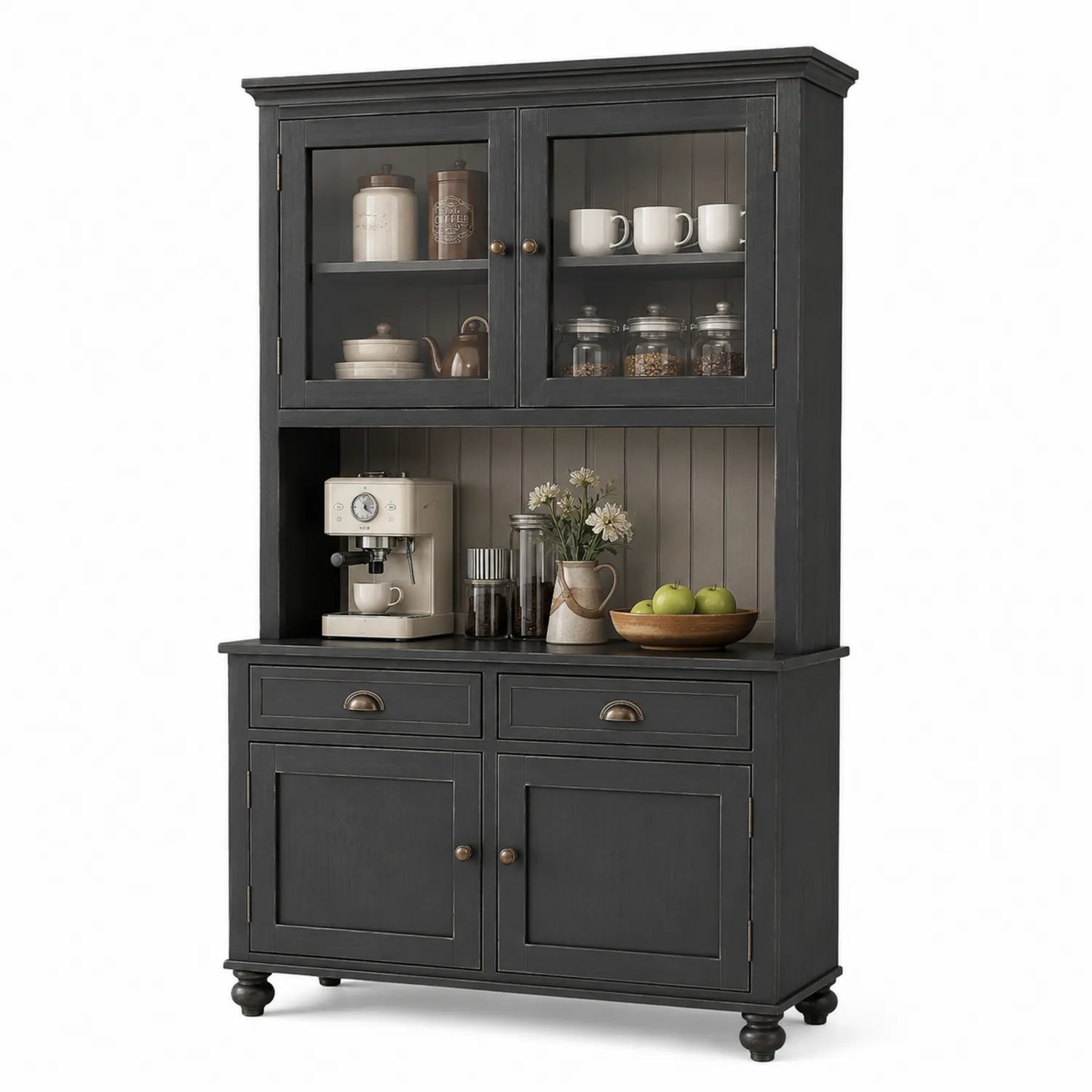 Buffet en bois avec portes vitrées et tiroirs Noir