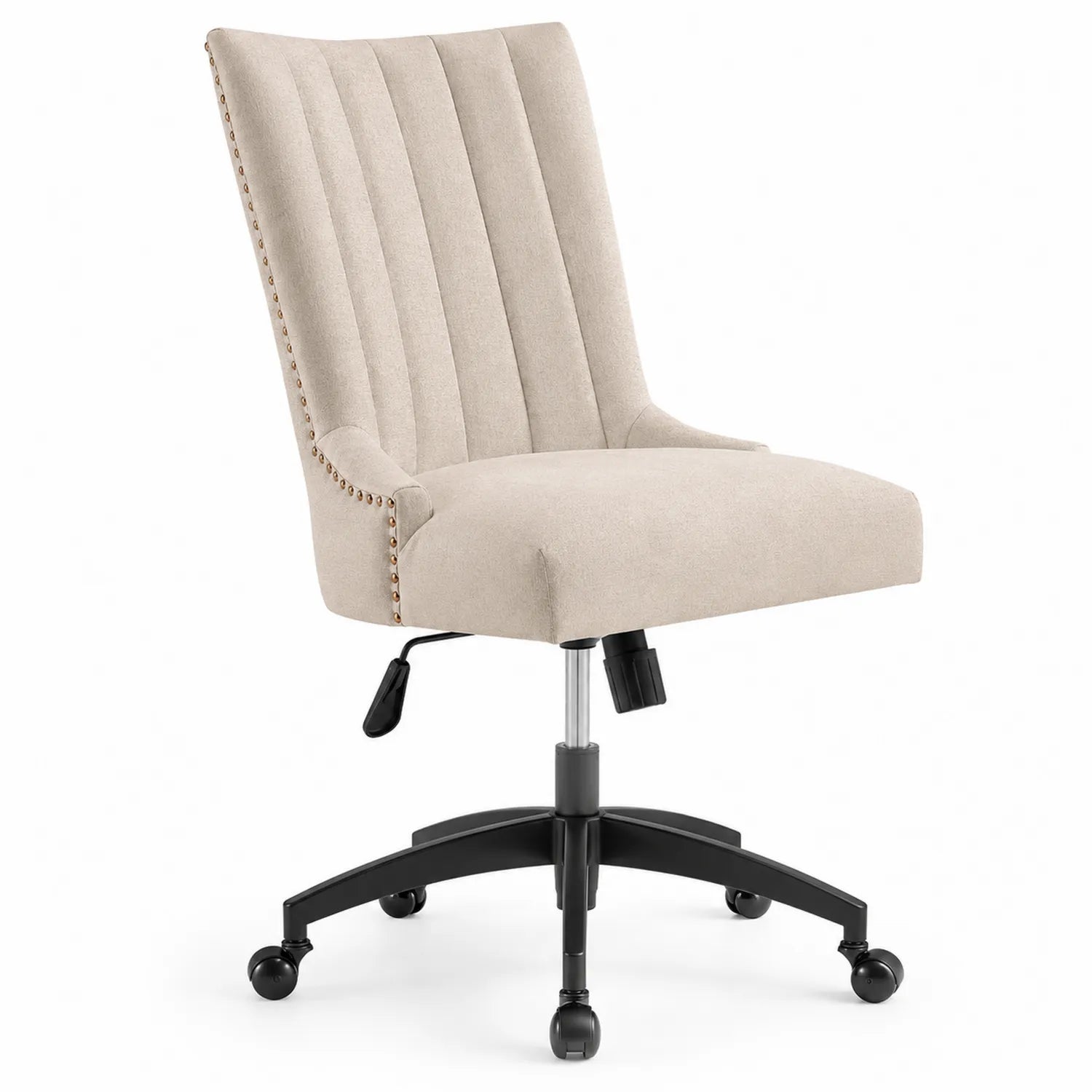 Chaise de bureau réglable en polyester beige avec roulettes
