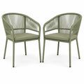 Ensemble de 2 chaises d'extérieur en métal et corde avec coussins verts