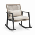 Chaise à bascule en aluminium avec cordes en polypropylène beige et coussins