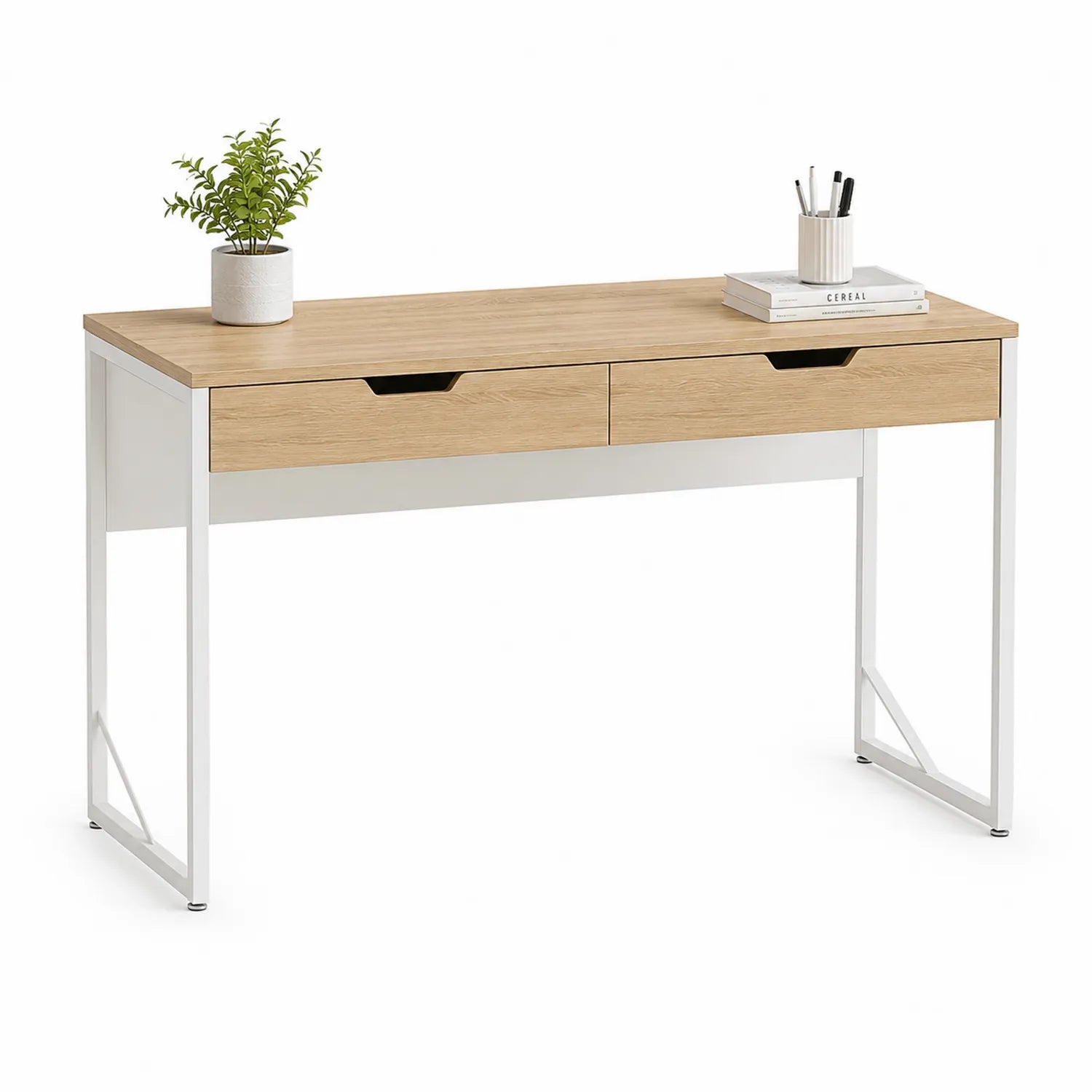 Bureau rectangulaire en MDF et métal blanc 120cm