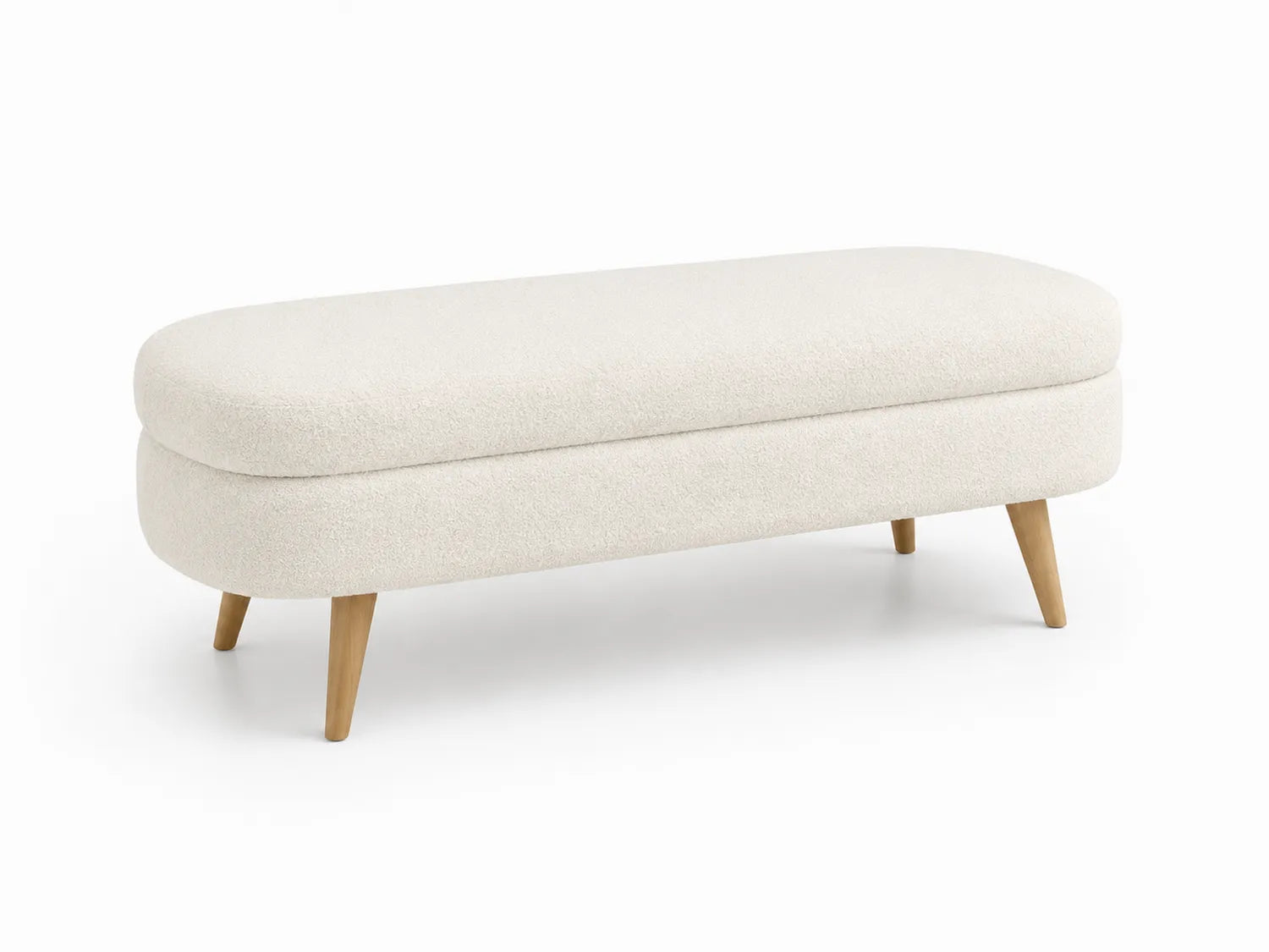 Banc en tissu polyester blanc ivoire avec pieds en bois