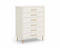Commode en bois de MDF blanche 6 tiroirs poignées métalliques dorées