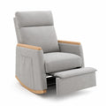 Fauteuil bascule en tissu gris avec accoudoirs en bois