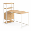 Bureau avec étagères en bois et cadre en métal blanc 120 cm