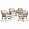 Ensemble de 4 Fauteuils en Teck et Corde Gris avec Coussin Beige
