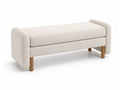 Banc rectangulaire en tissu beige avec pieds en bois 160 cm