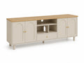 Buffet TV en bois MDF avec placage chêne et portes beige 180x45x60cm