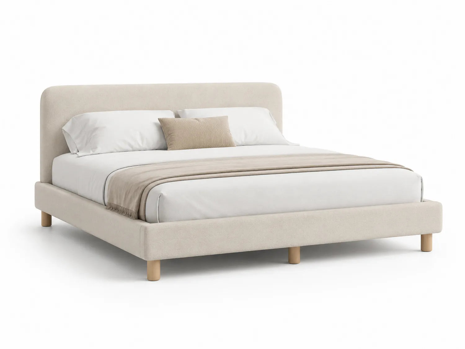 Lit double en tissu avec pieds en bois 200x160 cm