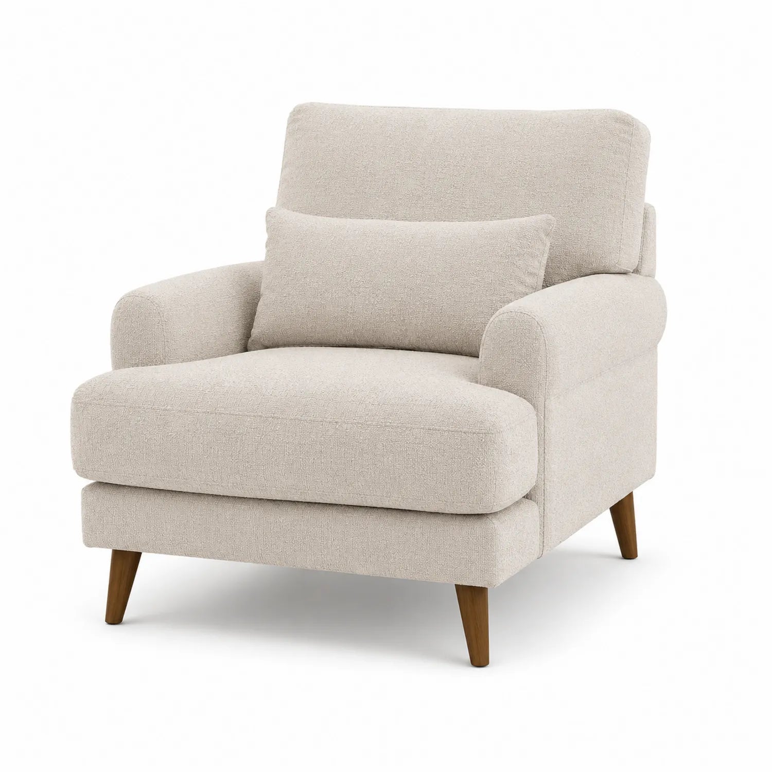 Fauteuil en tissu avec accoudoirs et pieds en bois