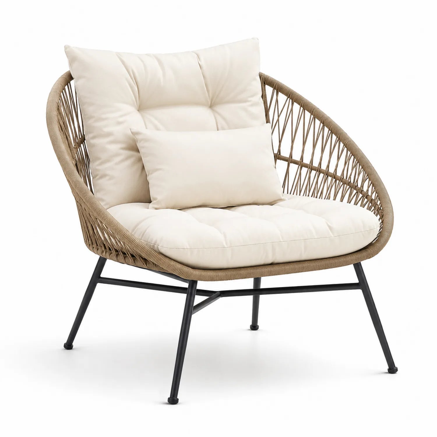 Fauteuil d'extérieur en corde avec coussins beiges