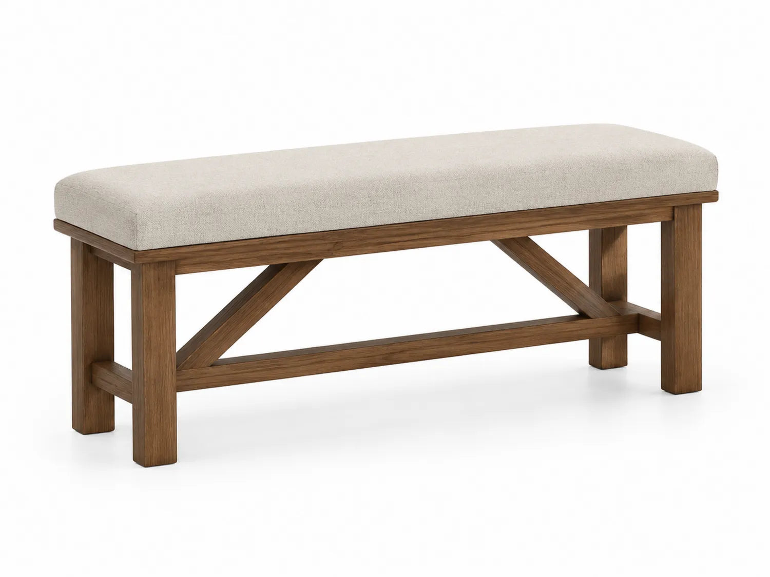 Banc en bois massif et tissu polyester beige 120 cm