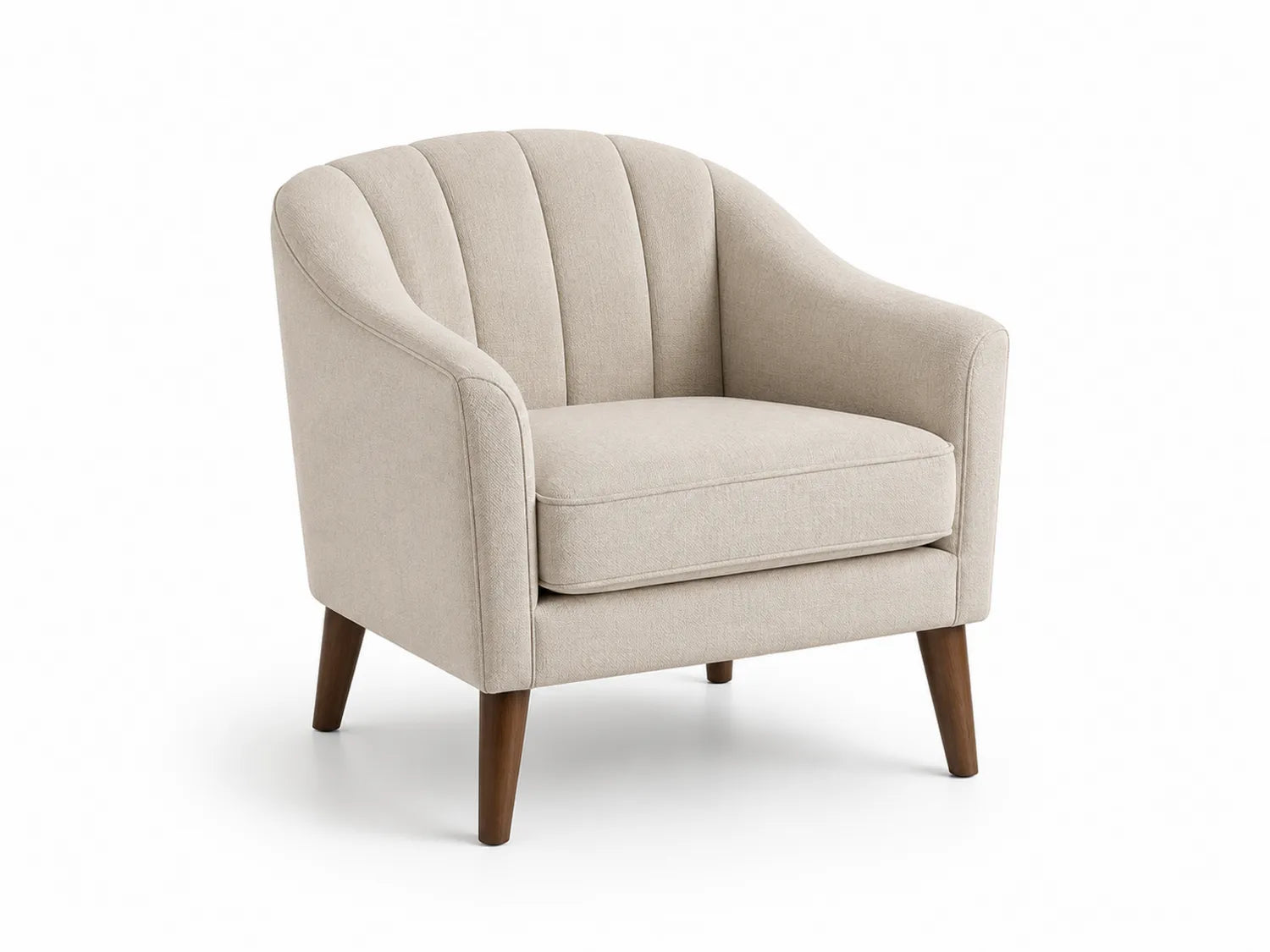 Fauteuil en tissu polyester beige pieds en bois