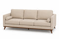 Canapé trois places en tissu beige avec pieds en bois