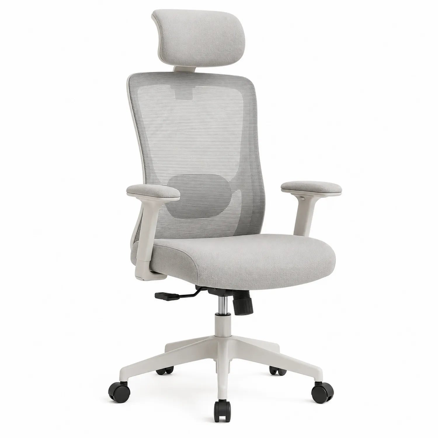 Chaise de bureau ergonomique en tissu et maille avec accoudoirs réglables, gris