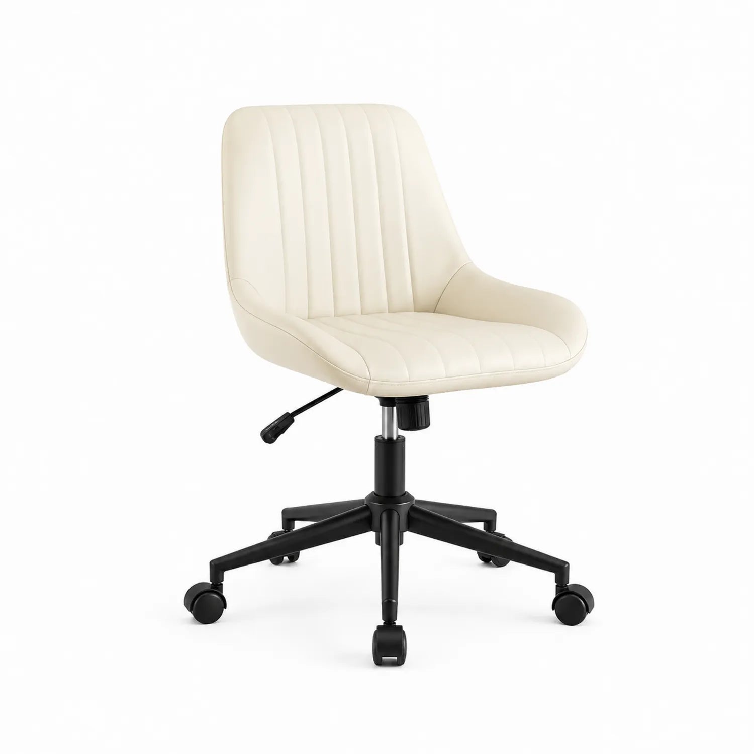 Chaise de bureau en cuir synthétique crème réglable avec roulettes
