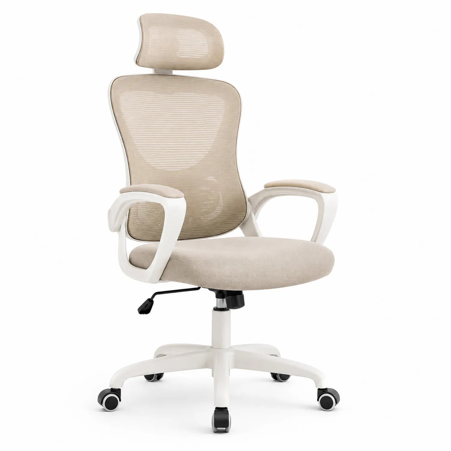 Chaise de bureau en maille beige avec repose-tête réglable