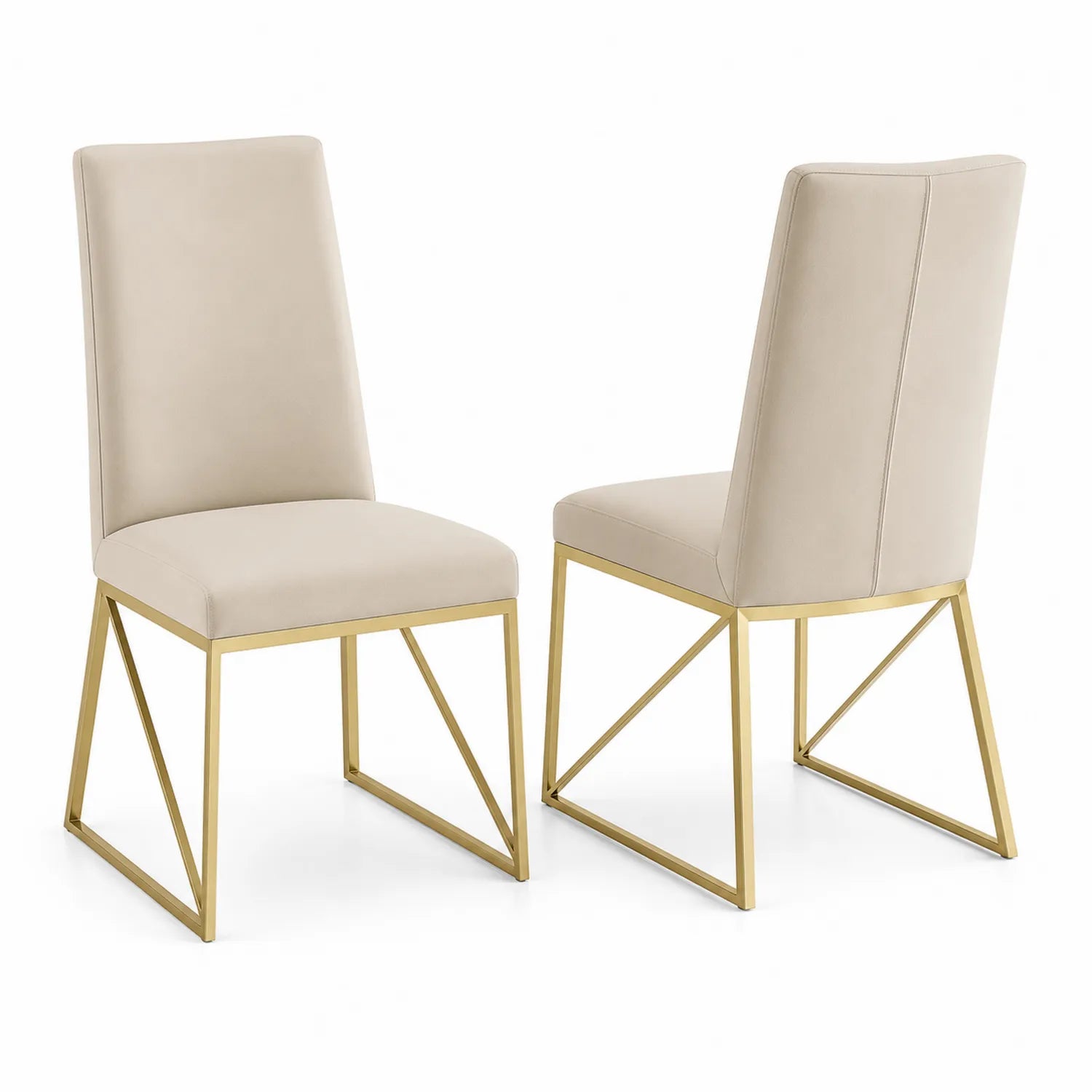 Ensemble de chaises de salle à manger en métal doré avec revêtement en similicuir beige
