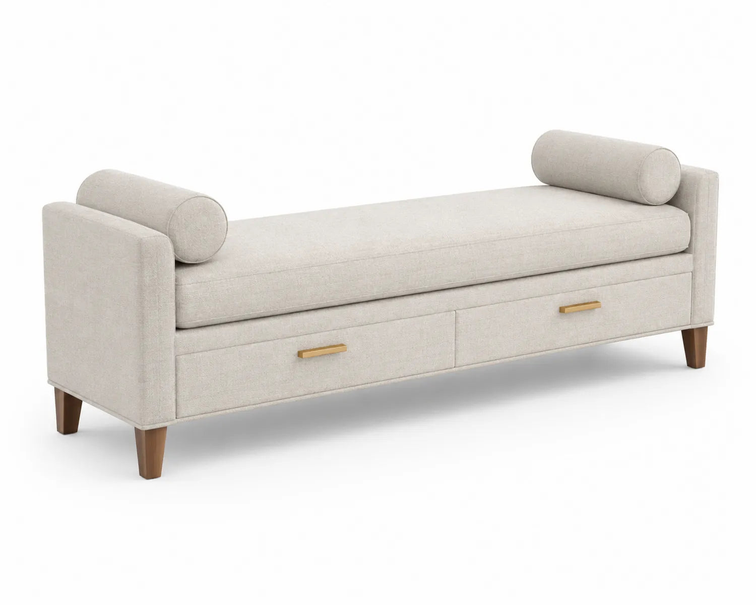 Banc en tissu avec tiroirs et accoudoirs 140 cm