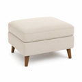 Repose-pieds en tissu lin beige avec pieds en bois