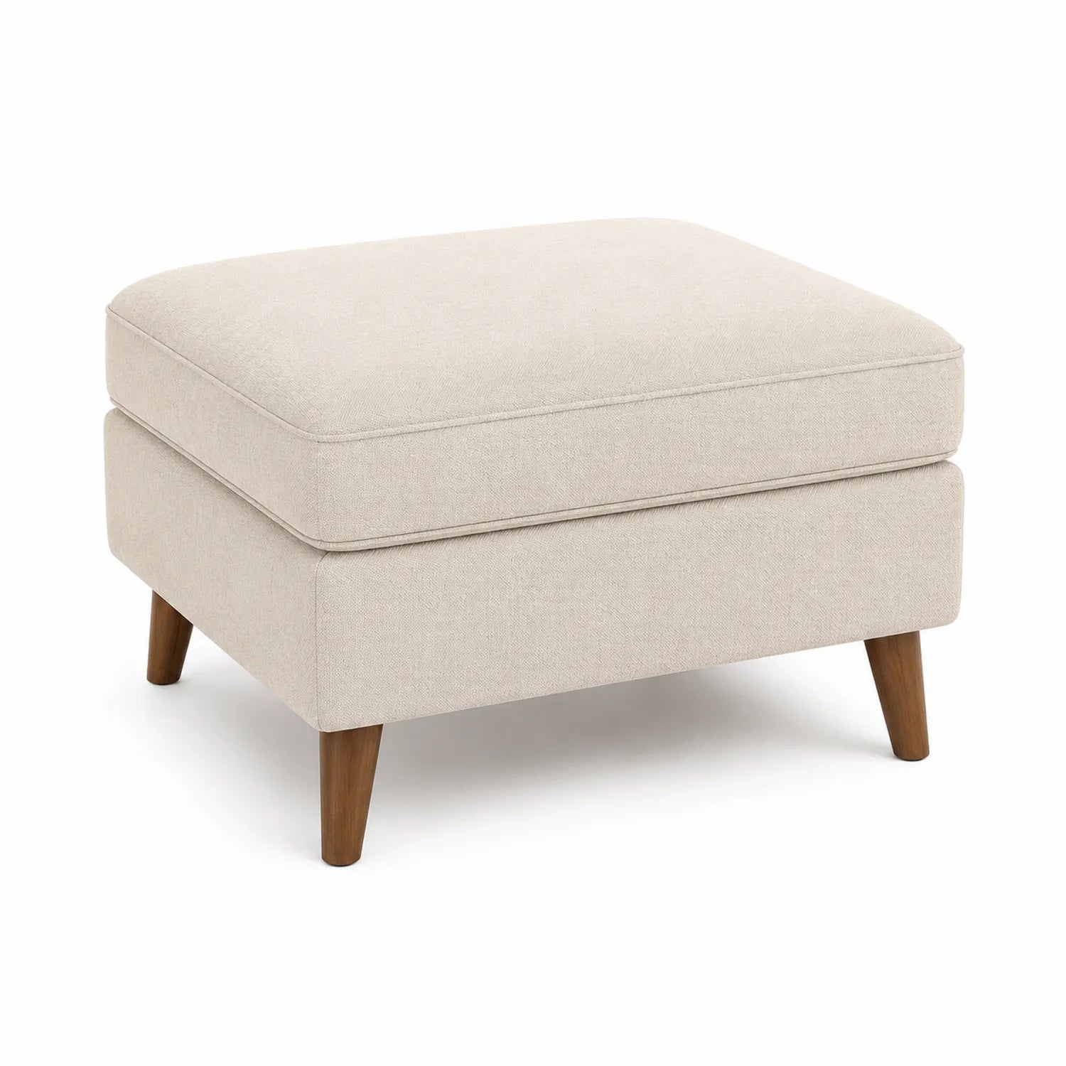 Repose-pieds en tissu lin beige avec pieds en bois