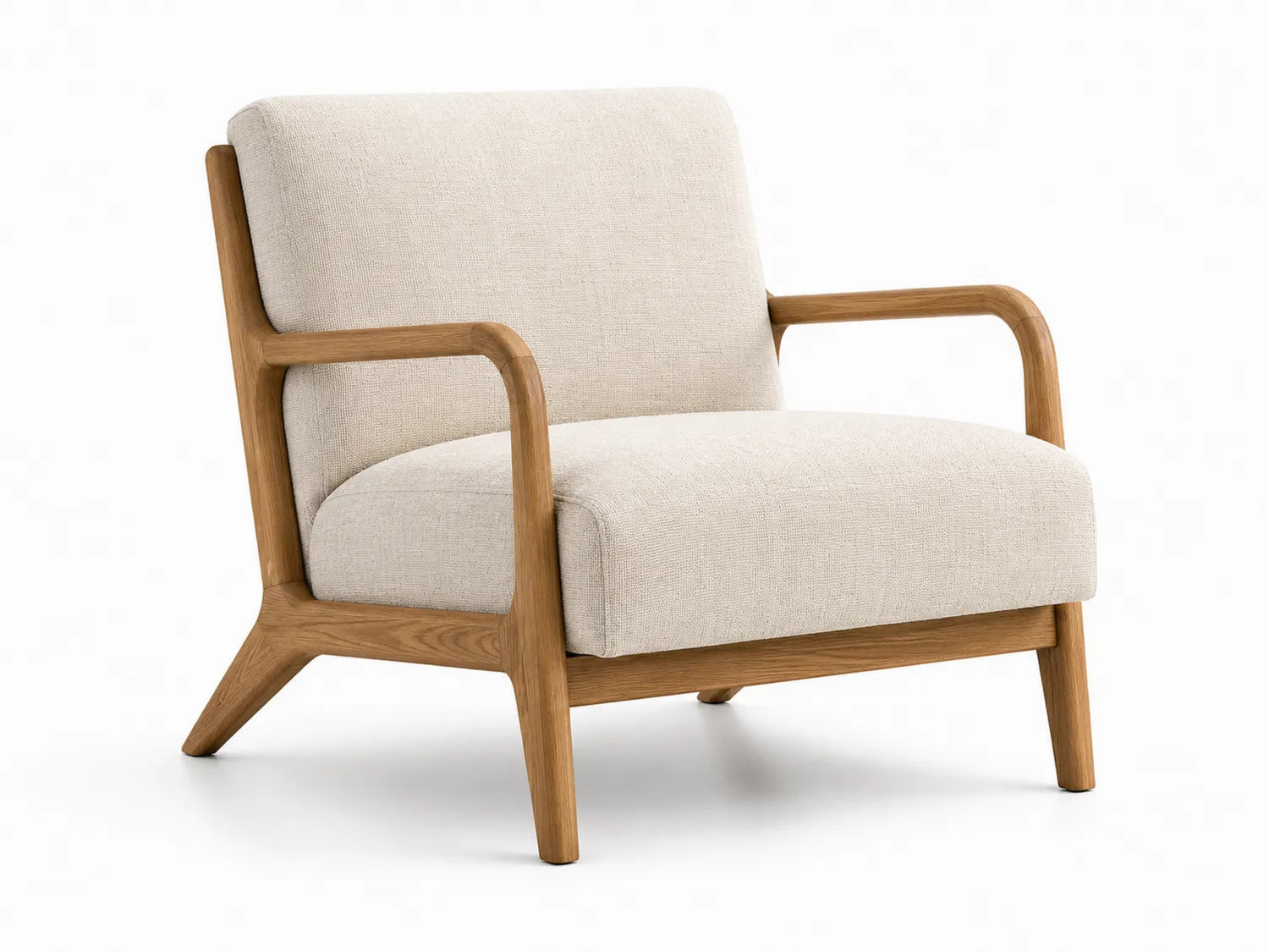 Fauteuil en chêne avec revêtement en tissu lin beige