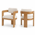 Ensemble de 2 Chaises en Bois Massif et Tissu Blanc Crème