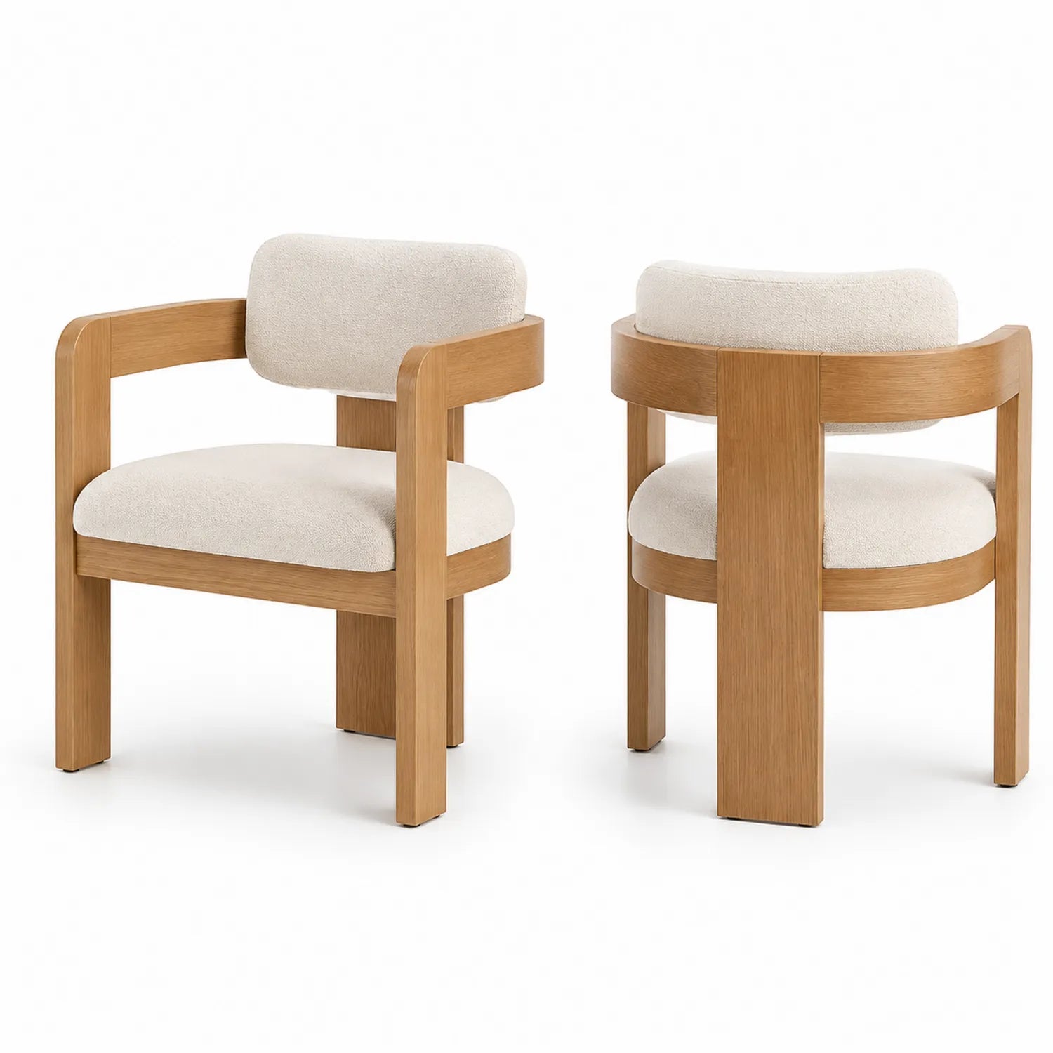 Ensemble de 2 Chaises en Bois Massif et Tissu Blanc Crème