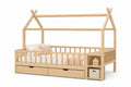Lit enfant en bois avec tiroirs et étagère 200cm Beige