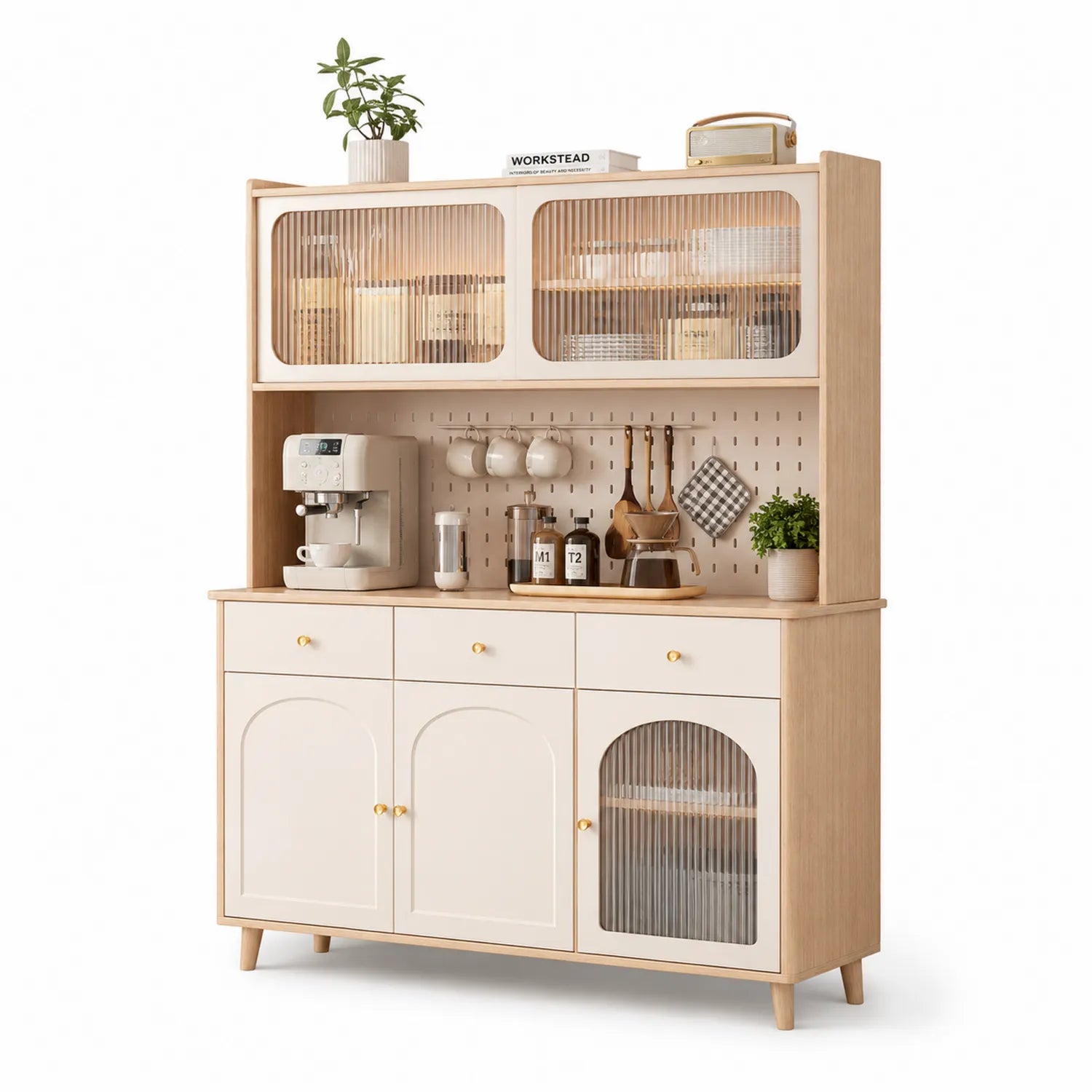 Buffet de cuisine en bois avec portes en verre trempé