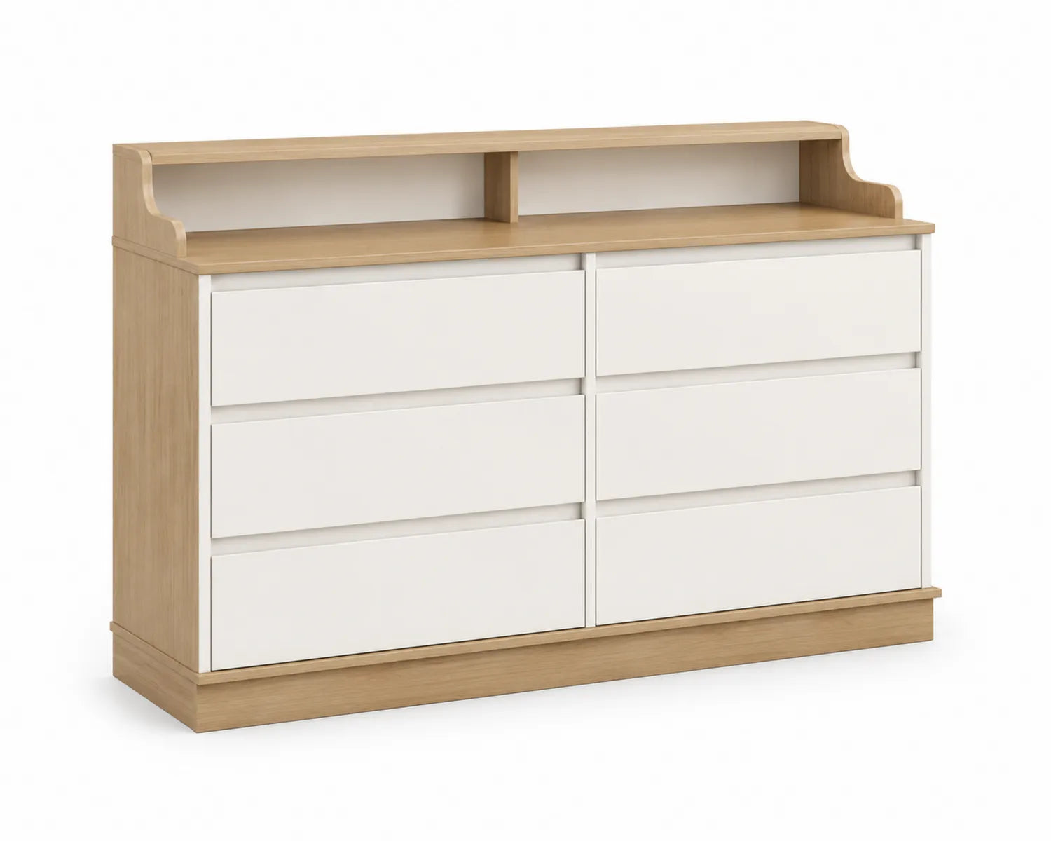 Commode à 6 tiroirs en MDF Blanc et Chêne 80x120x40 cm