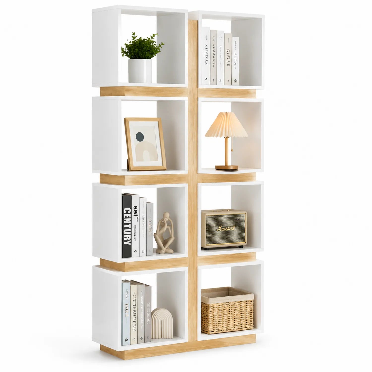 Bibliothèque modulable en MDF Blanc et Chêne 90x30x180 cm