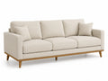 Canapé trois places en tissu polyester beige avec structure en bois