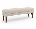 Banc rectangulaire en tissu beige avec pieds en bois 140 cm