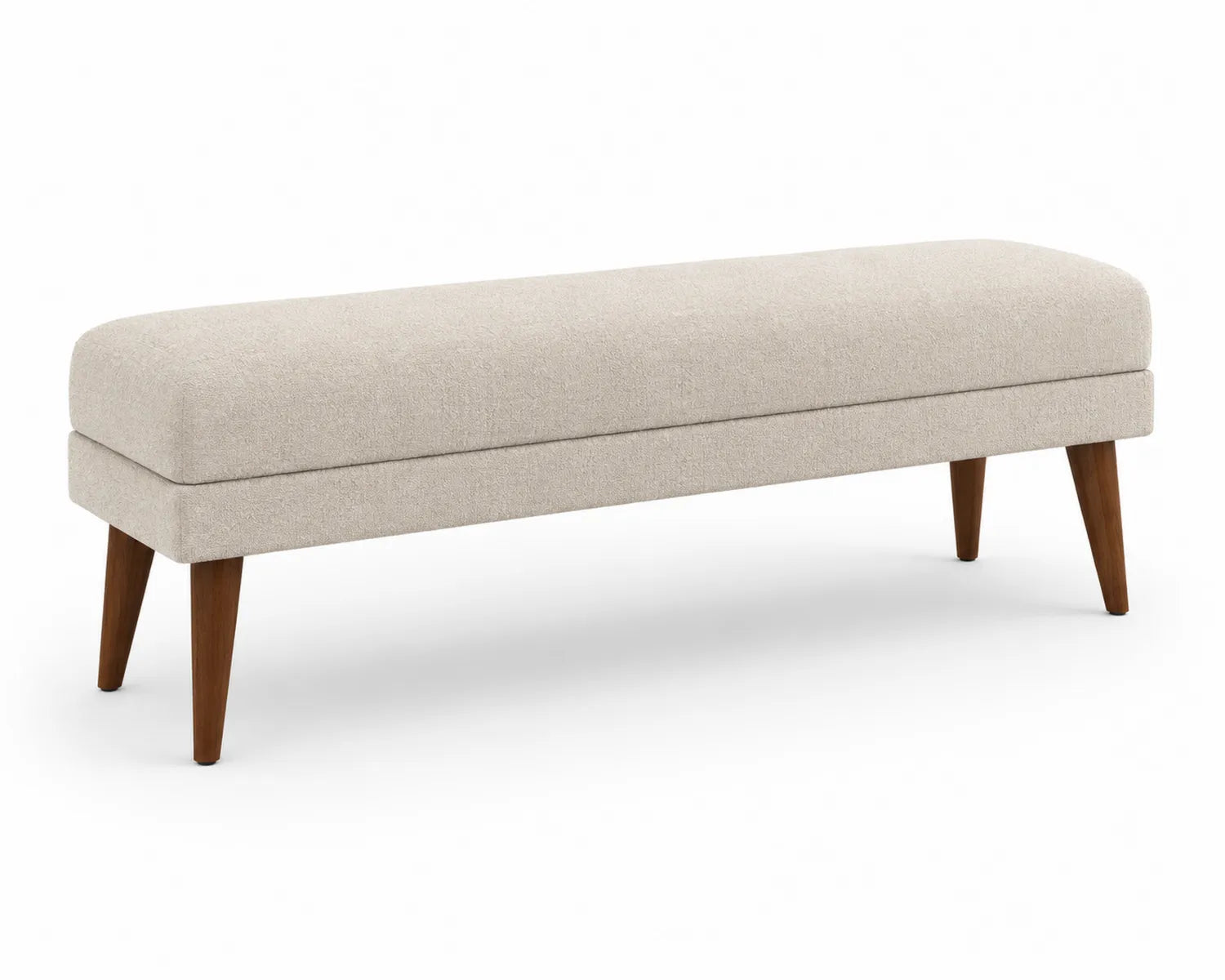 Banc rectangulaire en tissu beige avec pieds en bois 140 cm