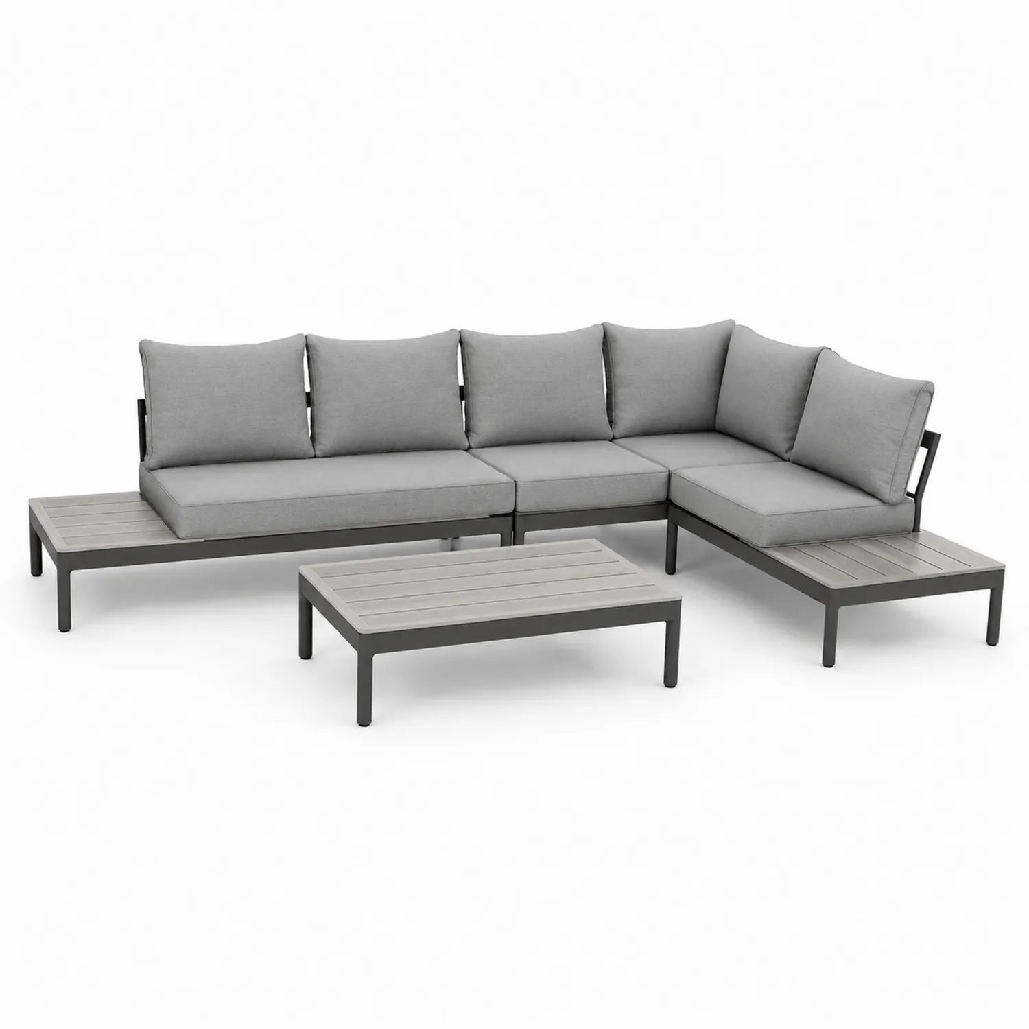 Canapé d'angle d'extérieur en aluminium gris 4 pièces