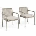 Paire de chaises en métal avec assise en corde et coussin beige