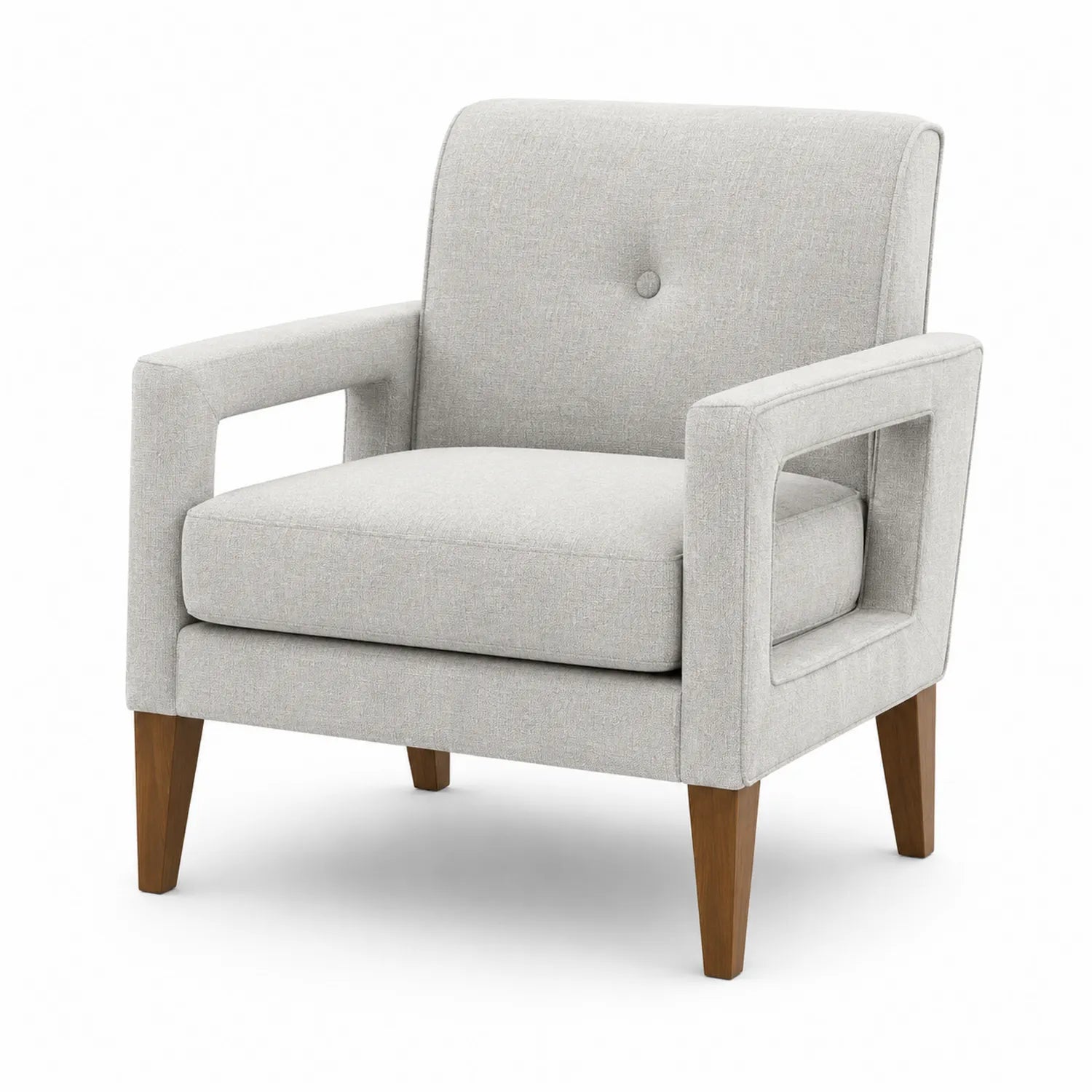 Fauteuil en tissu gris clair avec pieds en bois