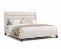 Lit double en tissu beige avec tête de lit haute