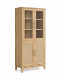 Armoire en bois avec portes vitrées et panneaux en rotin 180x90x40cm