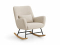 Fauteuil à bascule en tissu beige avec structure en métal et bois