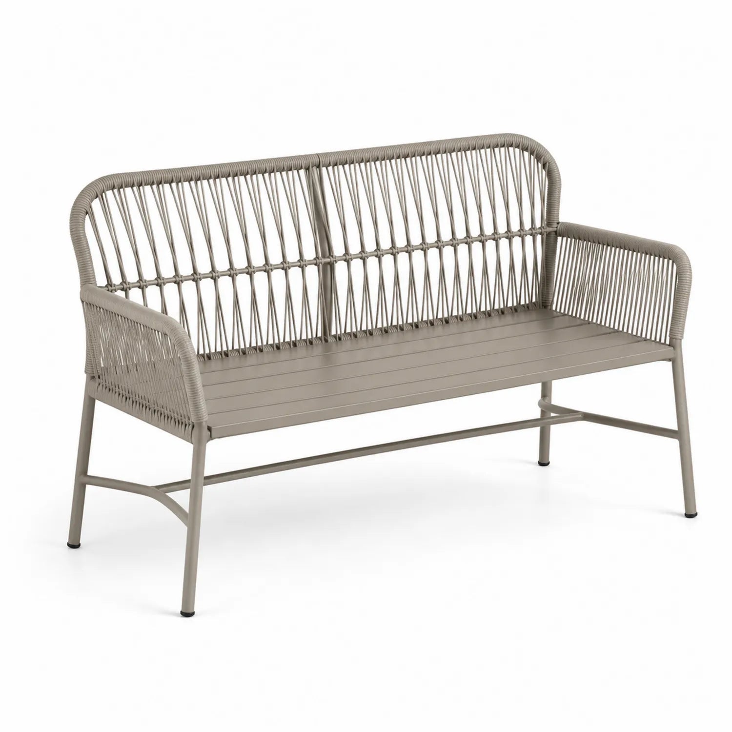 Banc d'extérieur en métal et corde beige