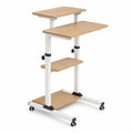 Bureau réglable en hauteur à roulettes en bois et métal blanc
