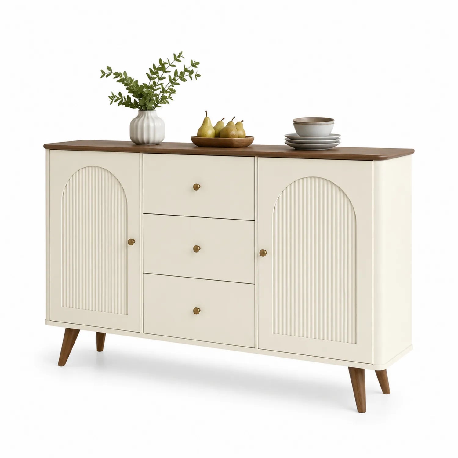 Buffet en Bois de Manguier avec Tiroirs et Portes Ivoire