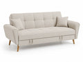 Canapé-lit en tissu polyester avec pieds en bois massif, Beige