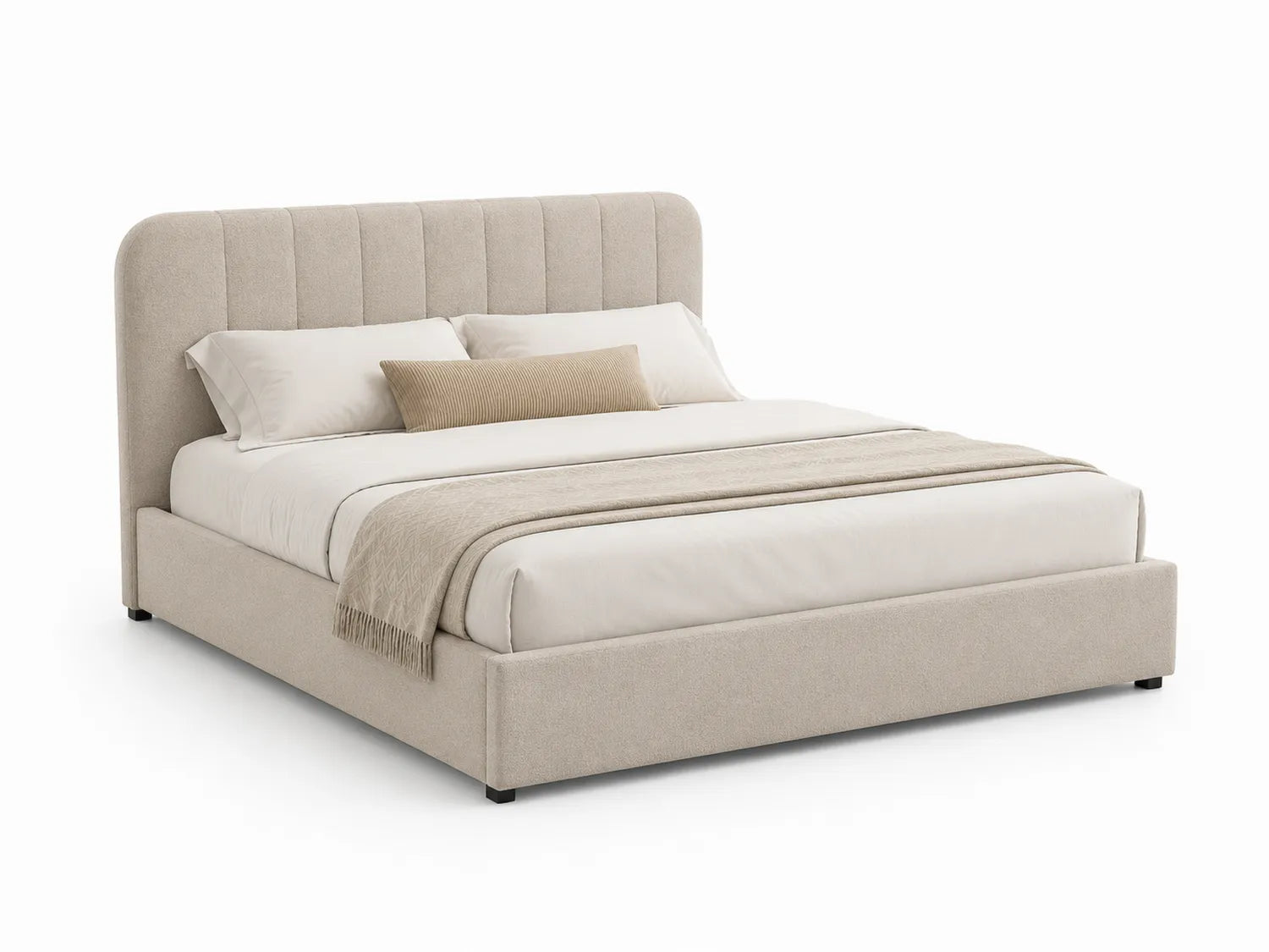 Lit double en tissu beige 160x200 cm