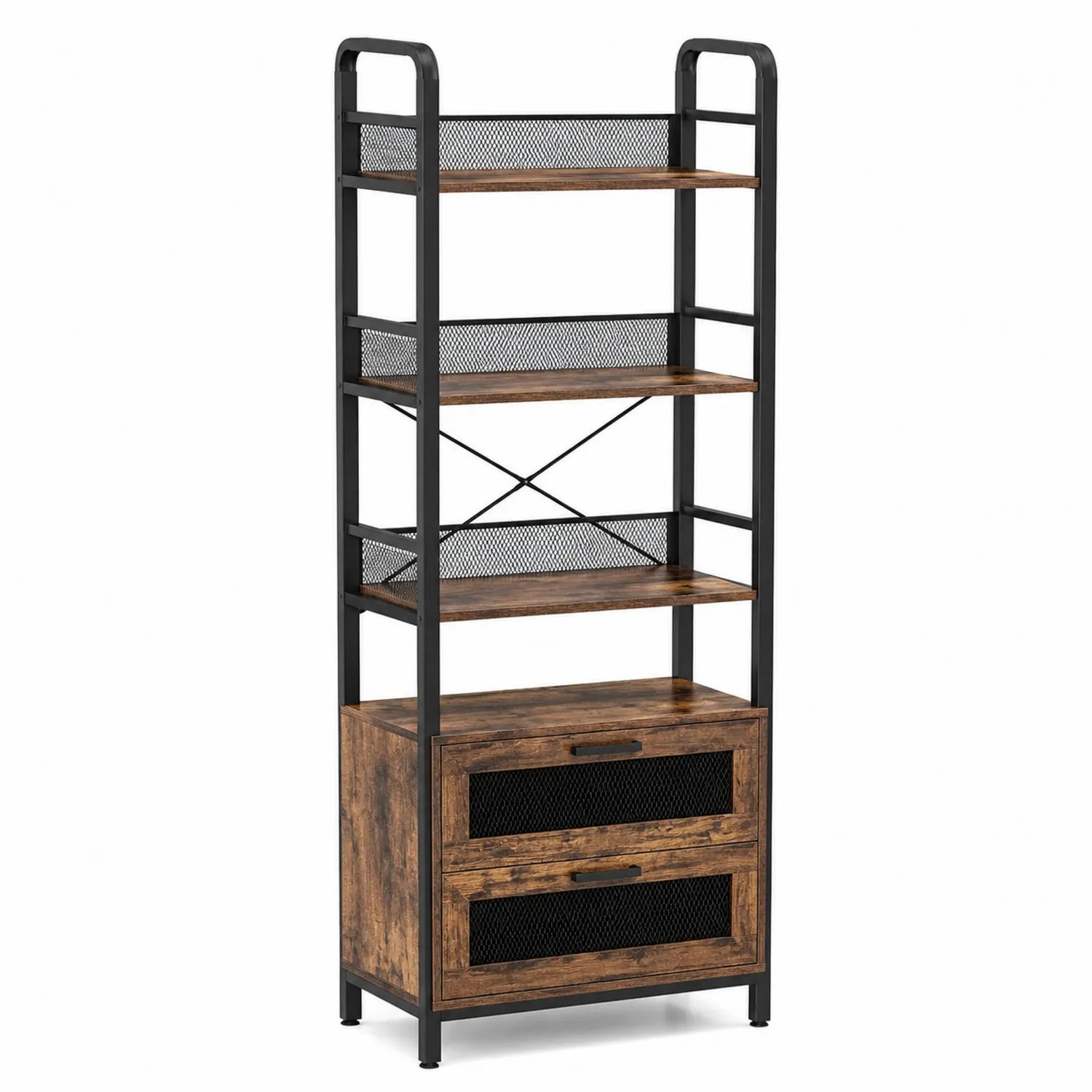 Étagère en bois et métal avec 2 tiroirs marron/noir