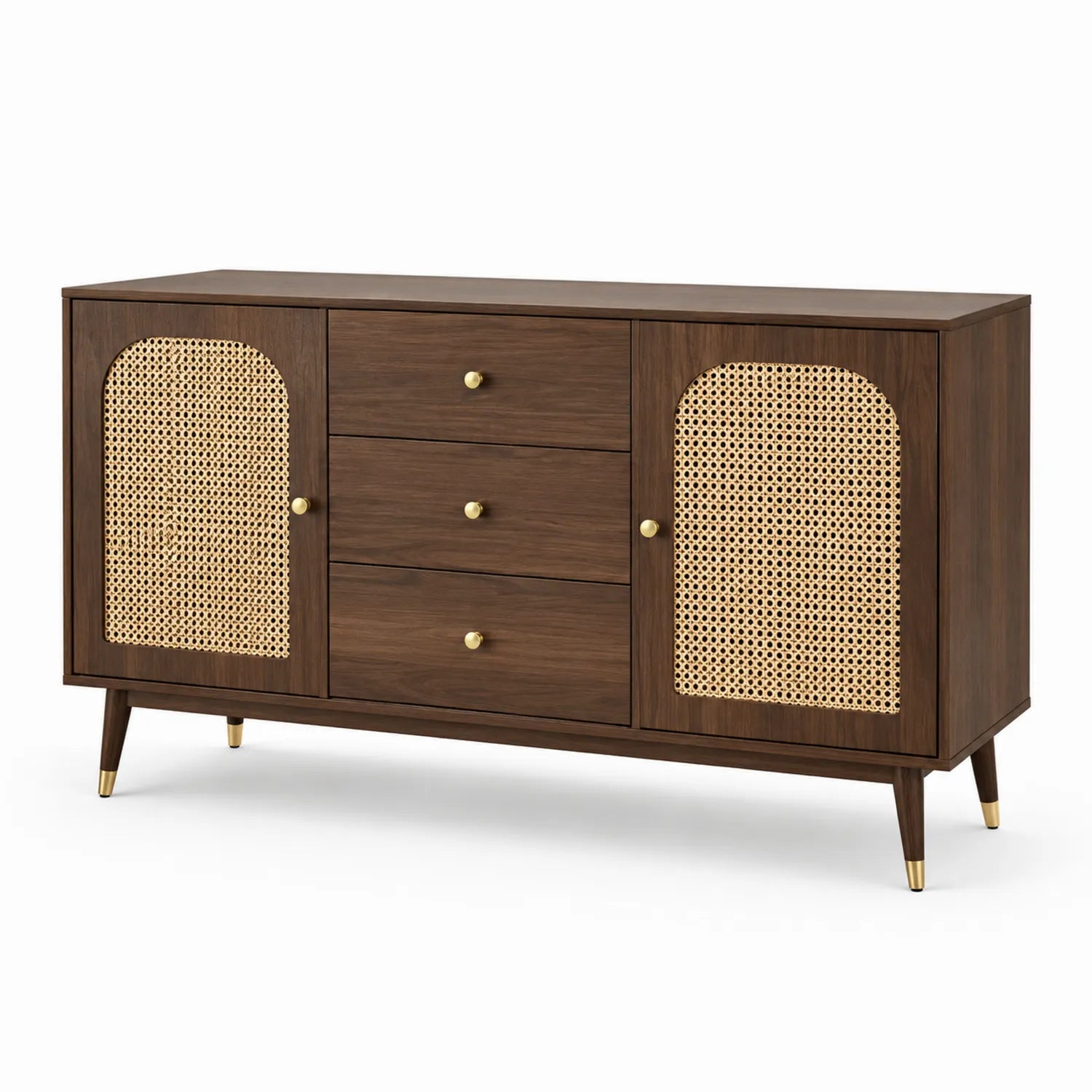 Buffet en Bois de Noyer et Rotin Marron